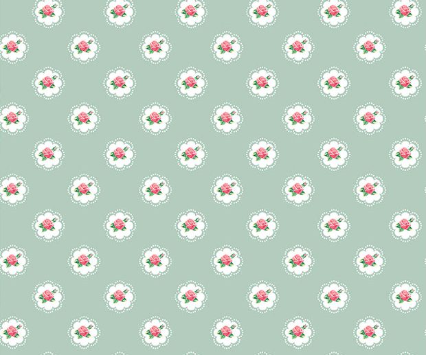 Tecido Floral Shabby Roses Moldura Menta Claro | Poppy