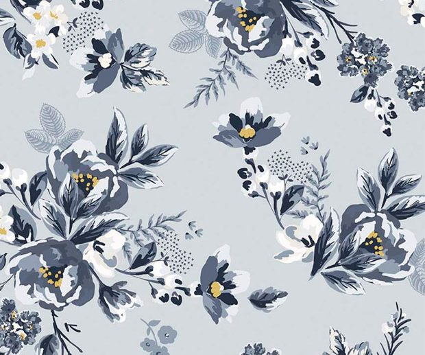 Tecido Gingham Foundry Main Floral Azul Cinza | Riley Blake
