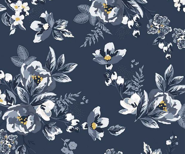 Tecido Gingham Foundry Main Floral Azul Marinho/Navy | Riley Blake