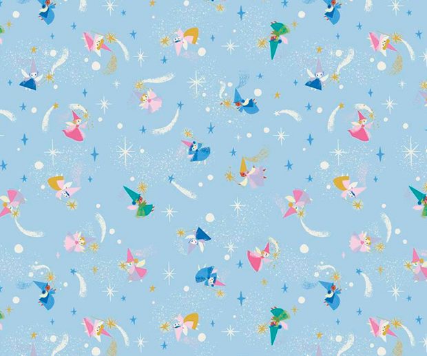 Tecido Little Brier Rose Fadas Azul Glitter Dourado Velho | Riley Blake