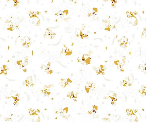 Tecido Little Brier Rose Fadas Branco Glitter Dourado Velho | Riley Blake