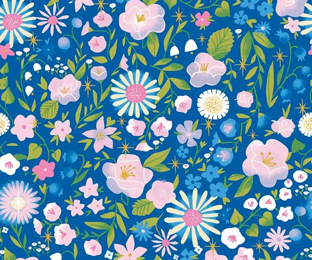 Tecido Little Brier Rose Floral Azul Meia-Noite Glitter Dourado Velho | Riley Blake