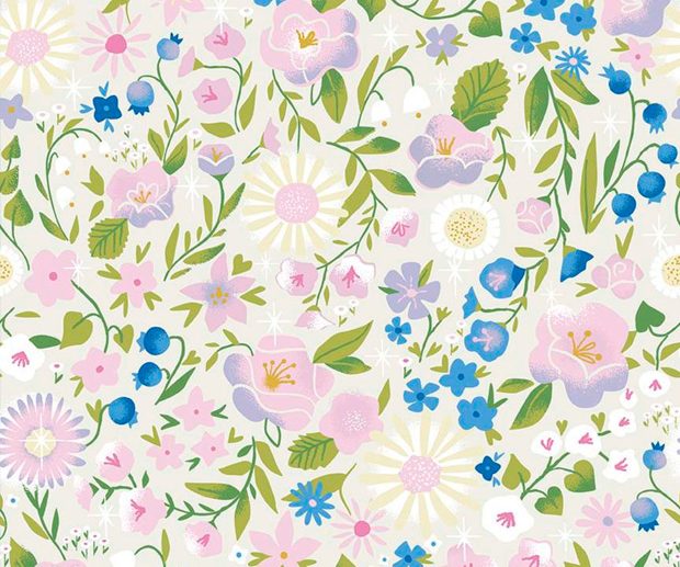 Tecido Little Brier Rose Floral Parchment Glitter Dourado Velho | Riley Blake