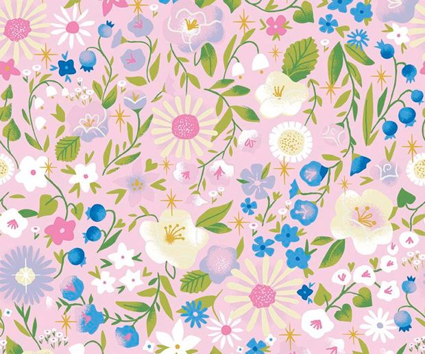 Tecido Little Brier Rose Floral Rosa Glitter Dourado Velho | Riley Blake