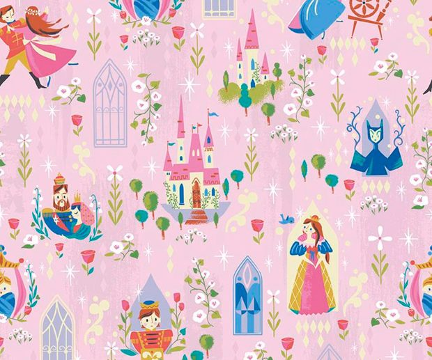 Tecido Little Brier Rose Main Personagens Rosa Glitter Dourado Velho | Riley Blake