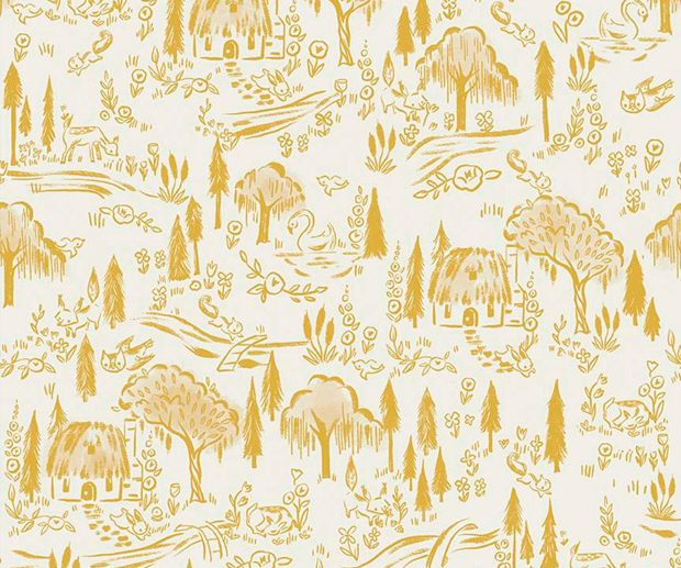 Tecido Little Brier Rose Woodland Bosque Parchment Glitter Dourado Velho | Riley Blake