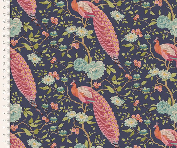 Tecido Pavão Peacock Tree Navy Blue Azul Marinho | Tilda