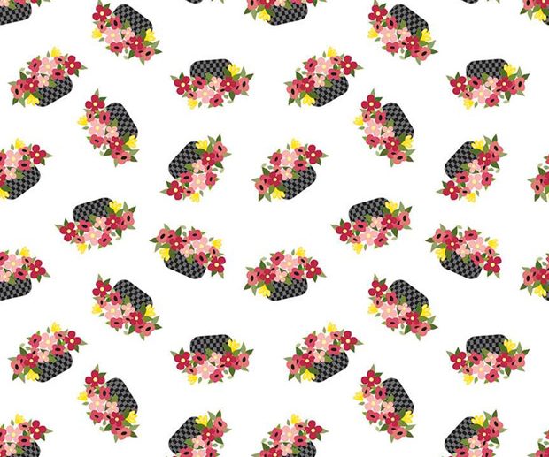Tecido Petals & Pedals Baskets Cestos Branco | Riley Blake