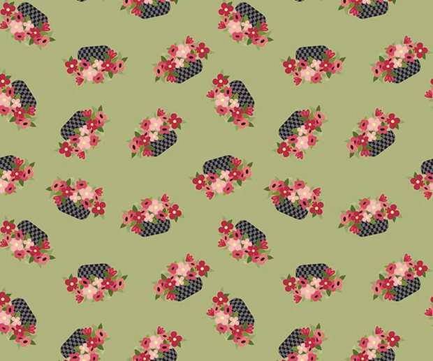 Tecido Petals & Pedals Baskets Cestos Verde | Riley Blake