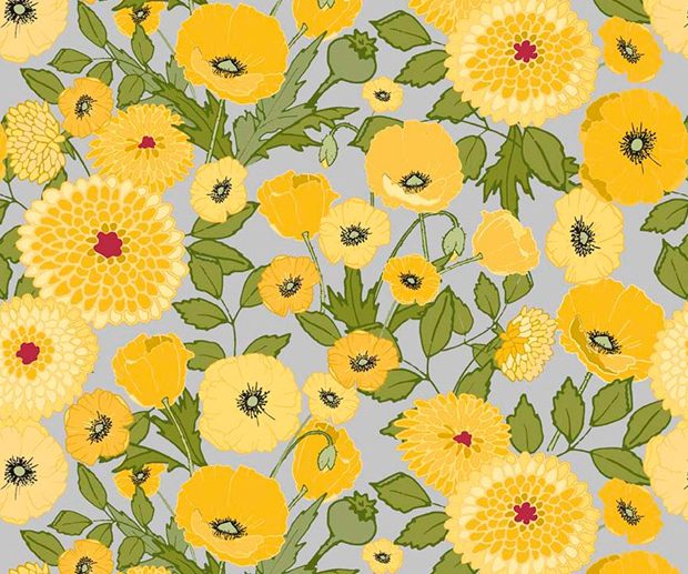 Tecido Petals & Pedals Main Floral Cinza | Riley Blake