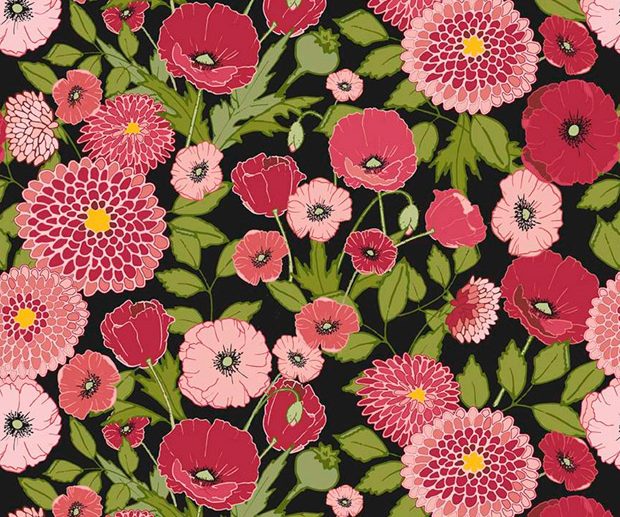 Tecido Petals & Pedals Main Floral Preto | Riley Blake