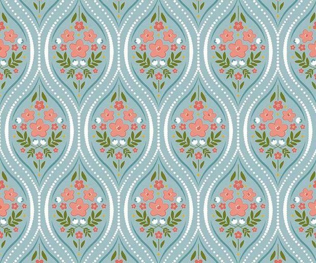 Tecido Primrose Hill Damask Cornucópias Aqua | Riley Blake