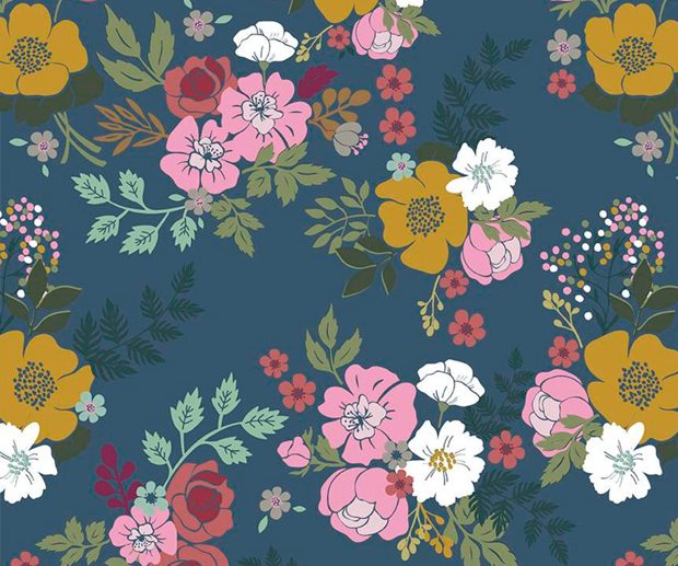 Tecido Whimsical Romance Main Floral Azul Ganga | Riley Blake