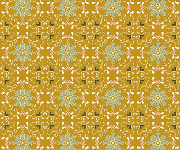 Tecido Whimsical Romance Scroll Arabescos Gold Ouro | Riley Blake