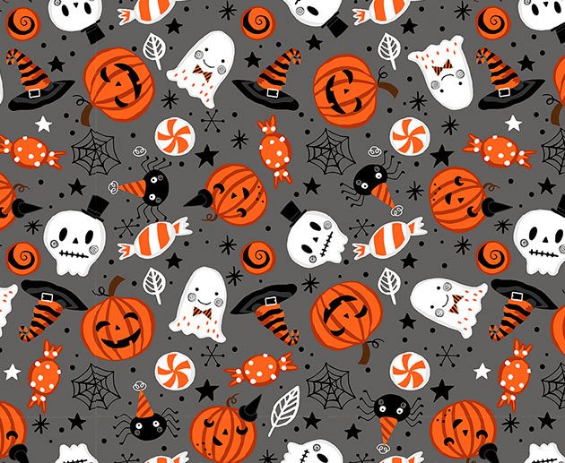 Tecido Kasper Halloween Infantil Cinza