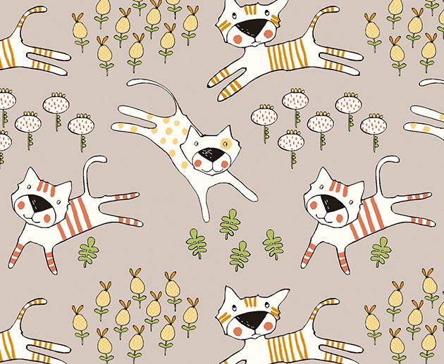 Tecido Minou Gatos Natural