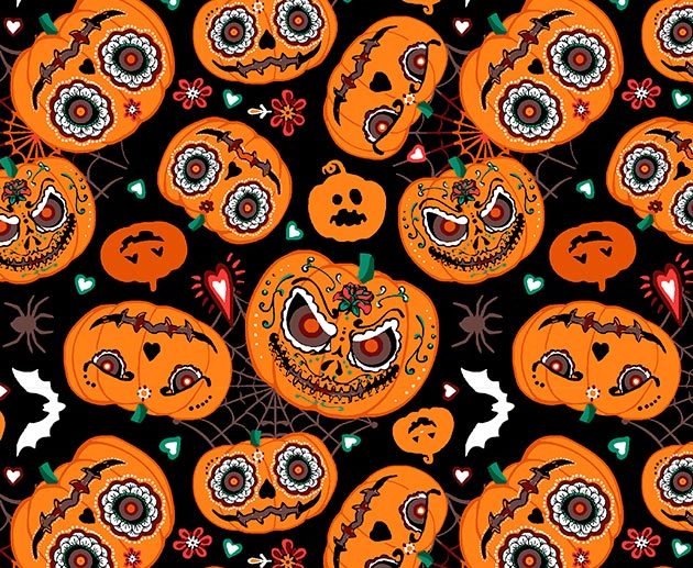 Tecido October Halloween Abóboras Preto