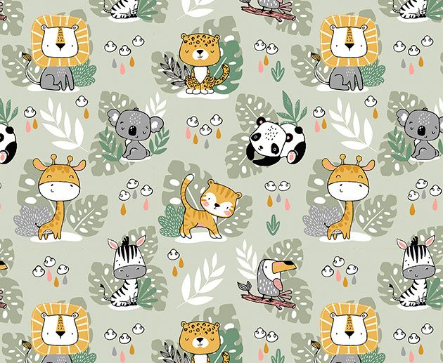 Tecido Savana Animais Bebés Verde Tropa/Khaki