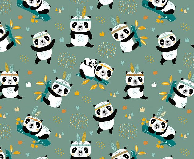 Tecido Sichuan Família Pandas Cinza
